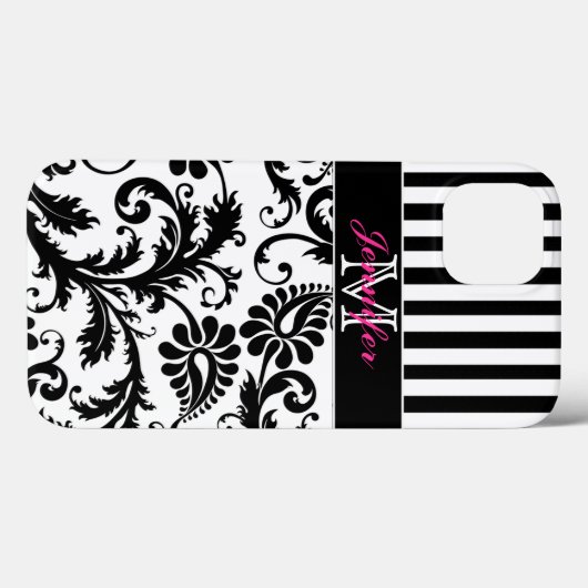 モノグラムピンク白黒ストライプのダマスクiPadエア Case-Mate iPhoneケース (裏面 (横))