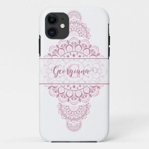 モノグラムピンク紙吹雪レース装飾曼荼羅 iPhone 11 ケース