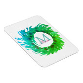 モノグラムピンク緑のクリスマスリースを追加 マグネット (右側)