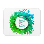 モノグラムピンク緑のクリスマスリースを追加 マグネット (横)