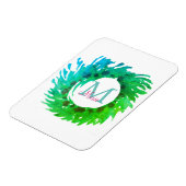 モノグラムピンク緑のクリスマスリースを追加 マグネット (左側)