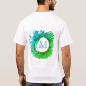 モノグラムピンク緑のクリスマスリースを追加 Tシャツ (裏面)