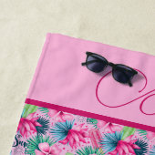 モノグラムピンク緑の青い熱帯花 ビーチタオル (インサイチュ)