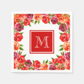モノグラムピンク赤オレンジ色の花 スタンダードカクテルナプキン (正面)