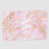 モノグラムピンク金ゴールドグリッターマーブル ゴルフタオル (横)