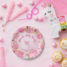 モノグラムピンク金ゴールドフローラベビーシャワー