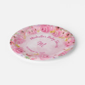 モノグラムピンク金ゴールドフローラベビーシャワー ペーパープレート (アングル)