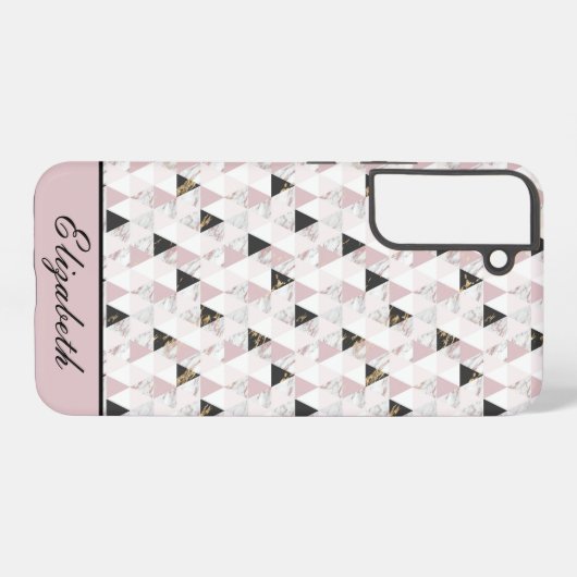モノグラムピンク金ゴールド白黒大理石幾何学模様 SAMSUNG GALAXYケース (裏面横)