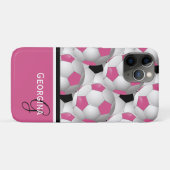 モノグラムピンク黒のサッカーボールパターン Case-Mate iPhoneケース (裏面(横))