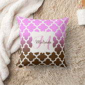 モノグラムピンク&ブラウンブレンドクローバーパターン クッション (ブランケット)