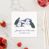 モノグラムピーコック結婚ズ紙ナプキンス スタンダードカクテルナプキン (インサイチュ)