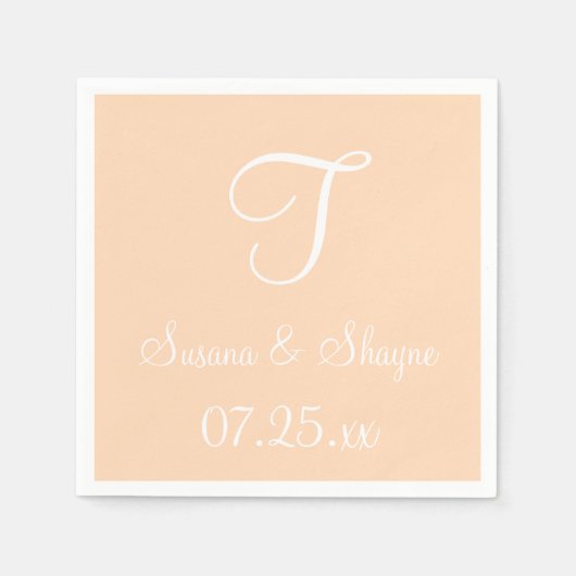 モノグラムピーチパフシンプルカラー調整ナップ スタンダードカクテルナプキン (正面)