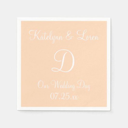 モノグラムピーチパフファッショナブルカラフル紙昼寝 スタンダードカクテルナプキン (正面)