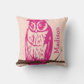 モノグラムピーチピンクベビーガールフクロウ クッション (正面)