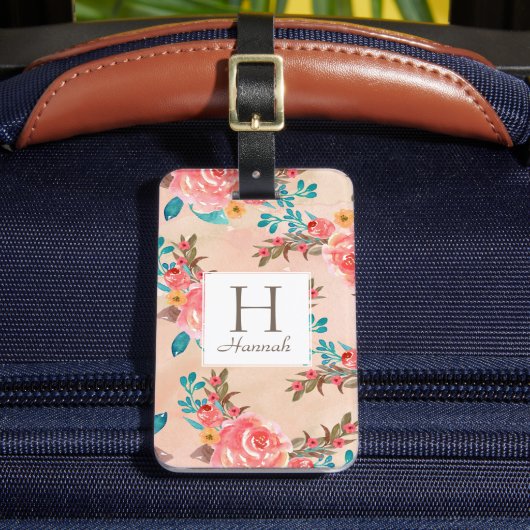 モノグラムピーチフローラ水彩模様 ラゲッジタグ (正面インサイチュ2)
