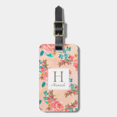 モノグラムピーチフローラ水彩模様 ラゲッジタグ (正面縦)