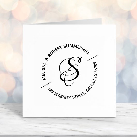 モノグラムファミリーカップルのラウンドアドレス セルフインキングスタンプ