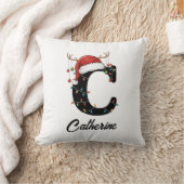 モノグラムファミリークリスマス〔雄ジカの〕枝角サンタ クッション (ブランケット)