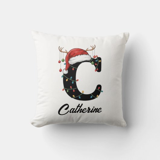 モノグラムファミリークリスマス〔雄ジカの〕枝角サンタ クッション (正面)