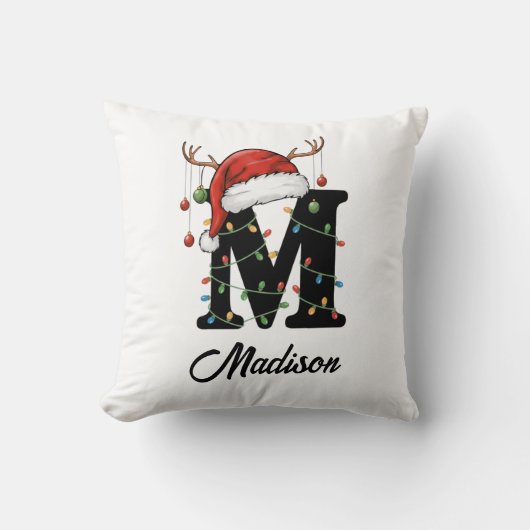 モノグラムファミリークリスマス〔雄ジカの〕枝角サンタ クッション (正面)