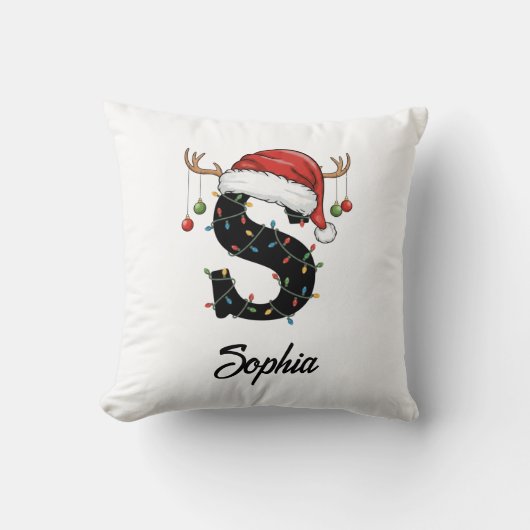モノグラムファミリークリスマス〔雄ジカの〕枝角サンタ クッション (正面)