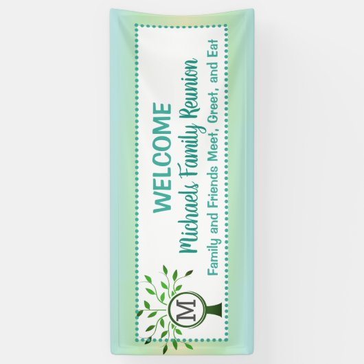 モノグラムファミリーツリーウェルカム懇親会ティール(緑がかった色)ブラック 横断幕 (縦)