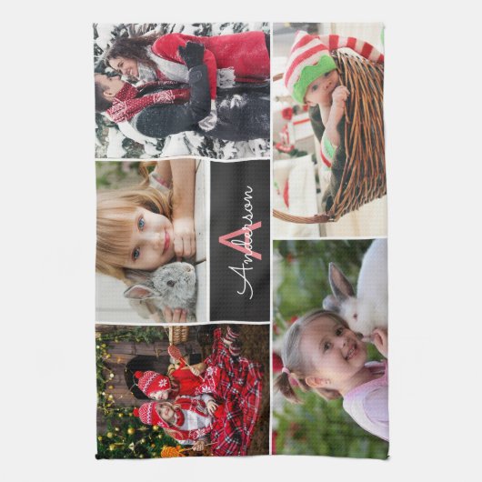 モノグラムファミリーフォトコラージュ キッチンタオル (縦)