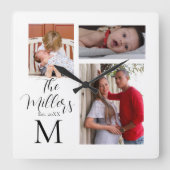 モノグラムファミリーフォトコラージュ スクエア壁時計 (正面)