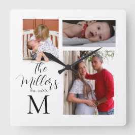 モノグラムファミリーフォトコラージュ スクエア壁時計