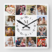 モノグラムファミリーフォトコラージュ スクエア壁時計 (正面)