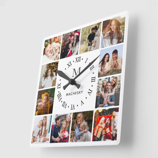 モノグラムファミリーフォトコラージュ スクエア壁時計 (傾斜)