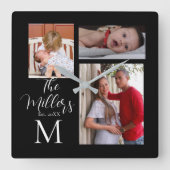 モノグラムファミリーフォトコラージュ スクエア壁時計 (正面)