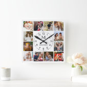 モノグラムファミリーフォトコラージュ スクエア壁時計 (ホーム)