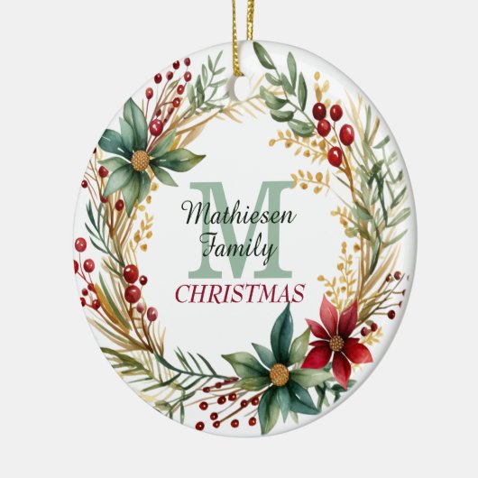 モノグラムファミリーメモリーズクリスマスリース セラミックオーナメント (左)