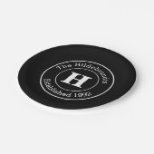 モノグラムファミリーモダン姓BWアパーソナライズされたラウンド ペーパープレート (アングル)