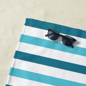 モノグラムファミリー名アクアブルーストライプのと白 ビーチタオル (インサイチュ)
