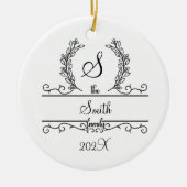 モノグラムファミリー名スクリプトフォント葉クリスマス セラミックオーナメント (正面)