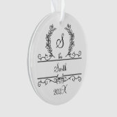 モノグラムファミリー名スクリプトフォント葉ズ休日 オーナメント (正面)