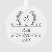 モノグラムファミリー名スクリプトフォント葉ズ休日 オーナメント (裏面)