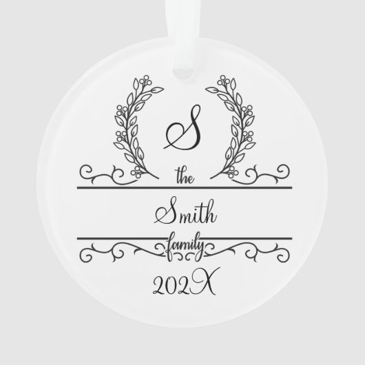 モノグラムファミリー名スクリプトフォント葉ズ休日 オーナメント (裏面)