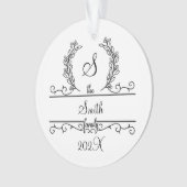 モノグラムファミリー名スクリプトフォント葉ズ休日 オーナメント (正面)