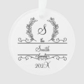 モノグラムファミリー名スクリプトフォント葉ズ休日 オーナメント (正面)