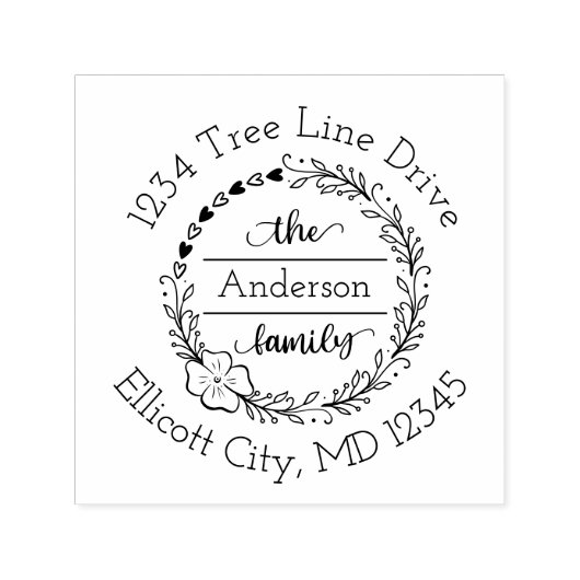 モノグラムファミリー名フローラハートリース セルフインキングスタンプ (デザイン)