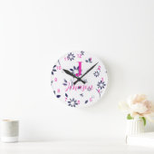 モノグラムファミリー名ブルーフローラ ラウンド壁時計 (ホーム)