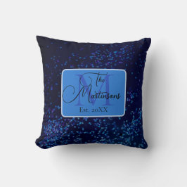 モノグラムファミリー名ブルー紙吹雪 クッション