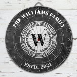 モノグラムファミリー名ヴィンテージクレスト ダーツボード<br><div class="desc">黒白クールモノグラムの紋章お名前とパーソナライズされた定刻の日付。家族素晴らしのゲームルームや男の洞窟のために。Blackberry Boulevardによって設計。</div>