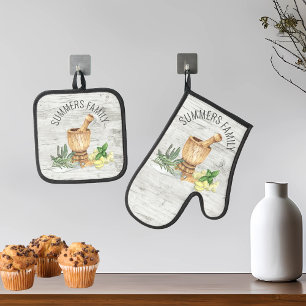 モノグラムファミリー名素朴木 鍋つかみ&鍋敷きセット