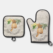 モノグラムファミリー名素朴木 鍋つかみ&鍋敷きセット (正面)