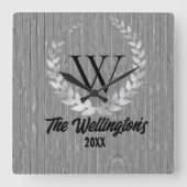 モノグラムファミリー名素朴Wood スクエア壁時計 (正面)