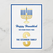 モノグラムファミリー名（ユダヤ教）メノラーキャンドルハッピーハヌカー 箔シーズンカード (正面)